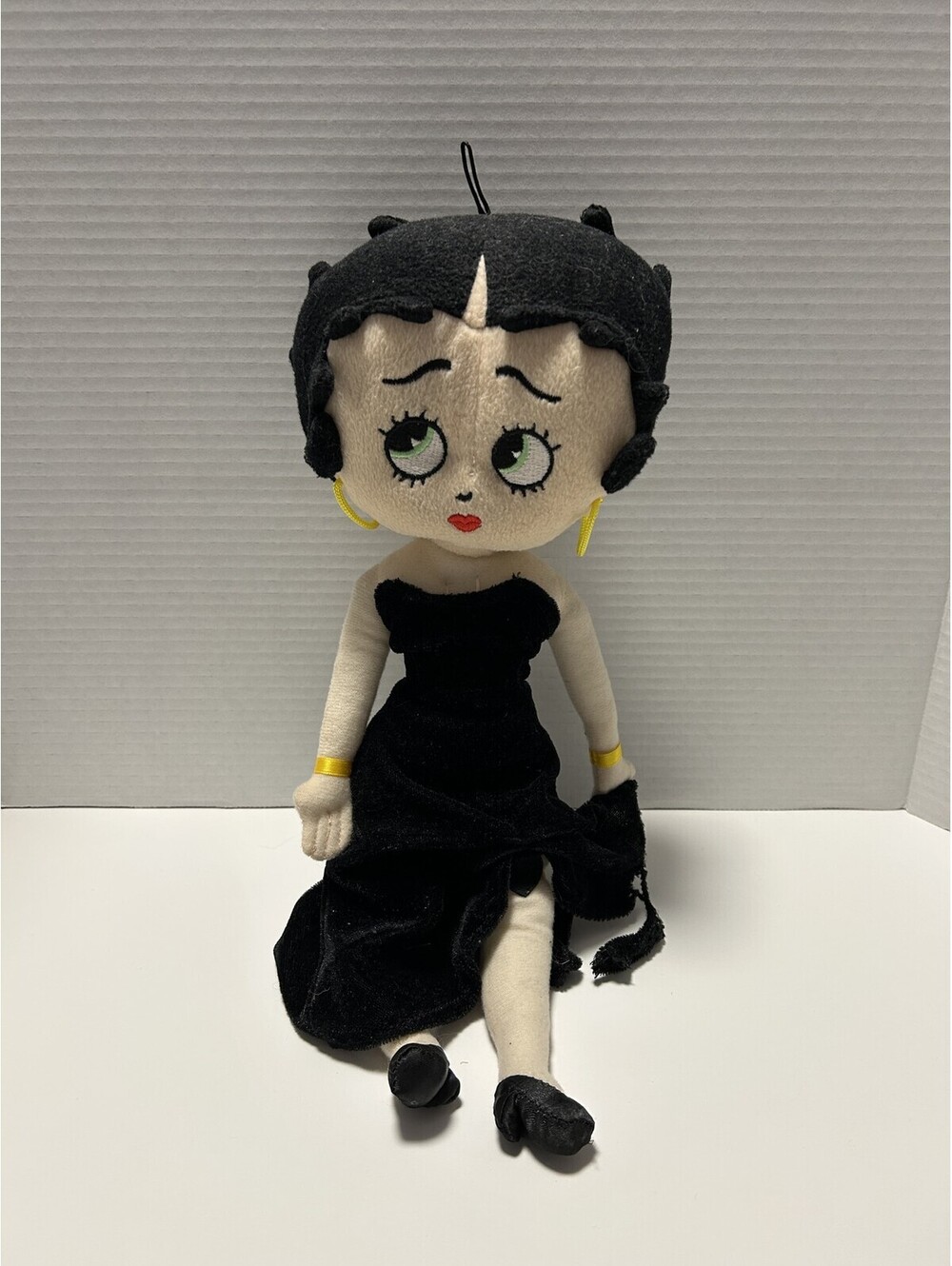 Betty Boop Black Dress Yellow Hoops Holds Cat Plush Used